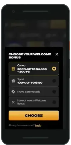 Inscription sur Spinsy depuis un mobile